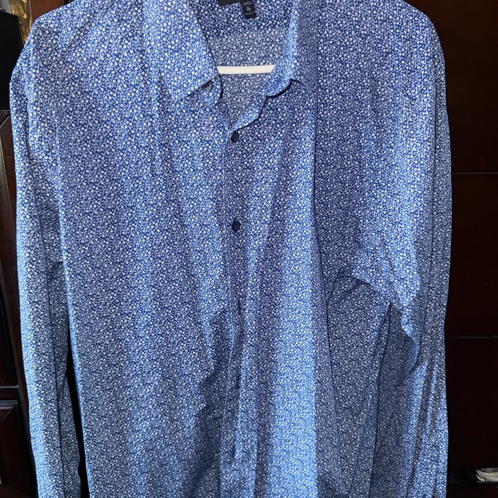 Express Men's Navy Floral Button Down Shirt